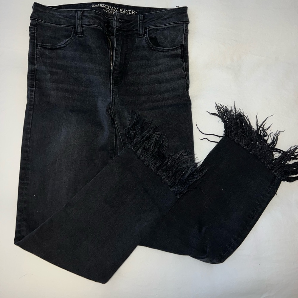 American Eagle Hi Rise Jegging Crop with Fringe Bottoms